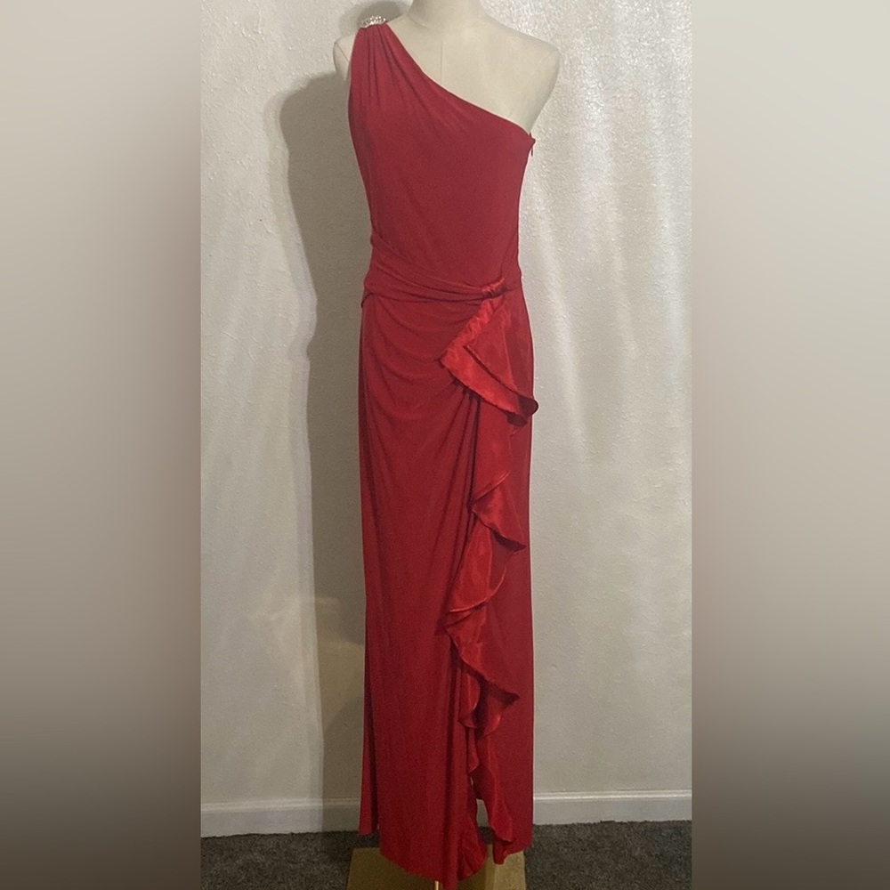 Betsy & Adam One Shoulder Maxi Dress, size 8